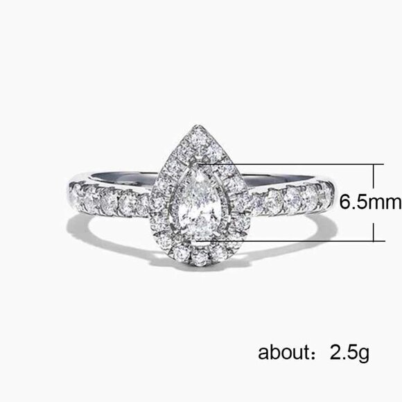 Wedding/Engagement Crystal Clear Shiny Silver Water Drop Diamond Ring,… - Picture 5 of 5